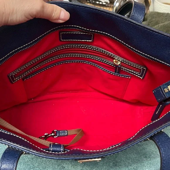 EUC Dooney & Bourke Navy Saffiano Shopper Leather Shoulder Bag Tote - Picture 11 of 16